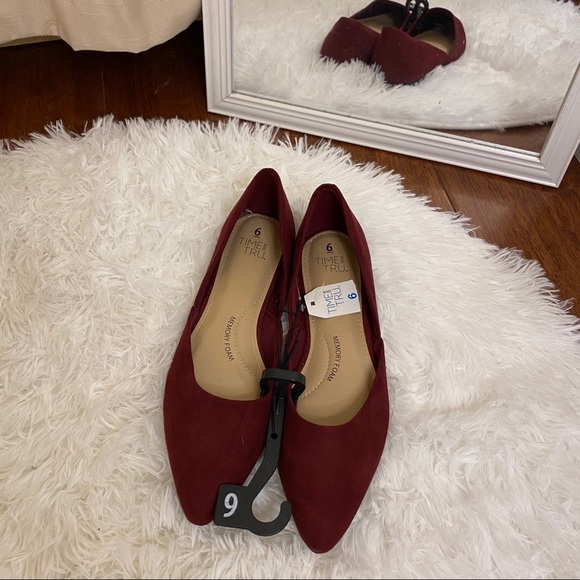 Time And Tru Maroon Pointed Toe Ballet Flats 6 - Picture 7 of 12